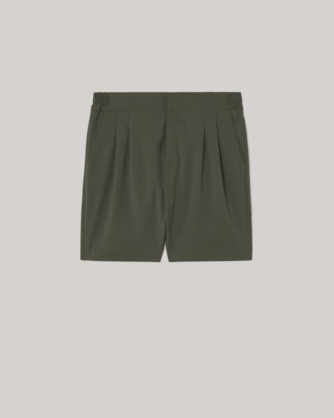 Wool Blend Elastic Waist Tailored Short, Khaki, hi-res
